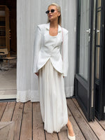 FDYOUI Elegant Solid Color Pleated Skirts for Women 2026 Chic High Slit Long Skirt High Street Office Lady Vacation Party Dress