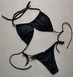 Summer Sexy Bikini set Push-up padded Bra Thong Split Swimwear Female Bandage Bathing Suit Adjustable Lacing Swimsuit Solid