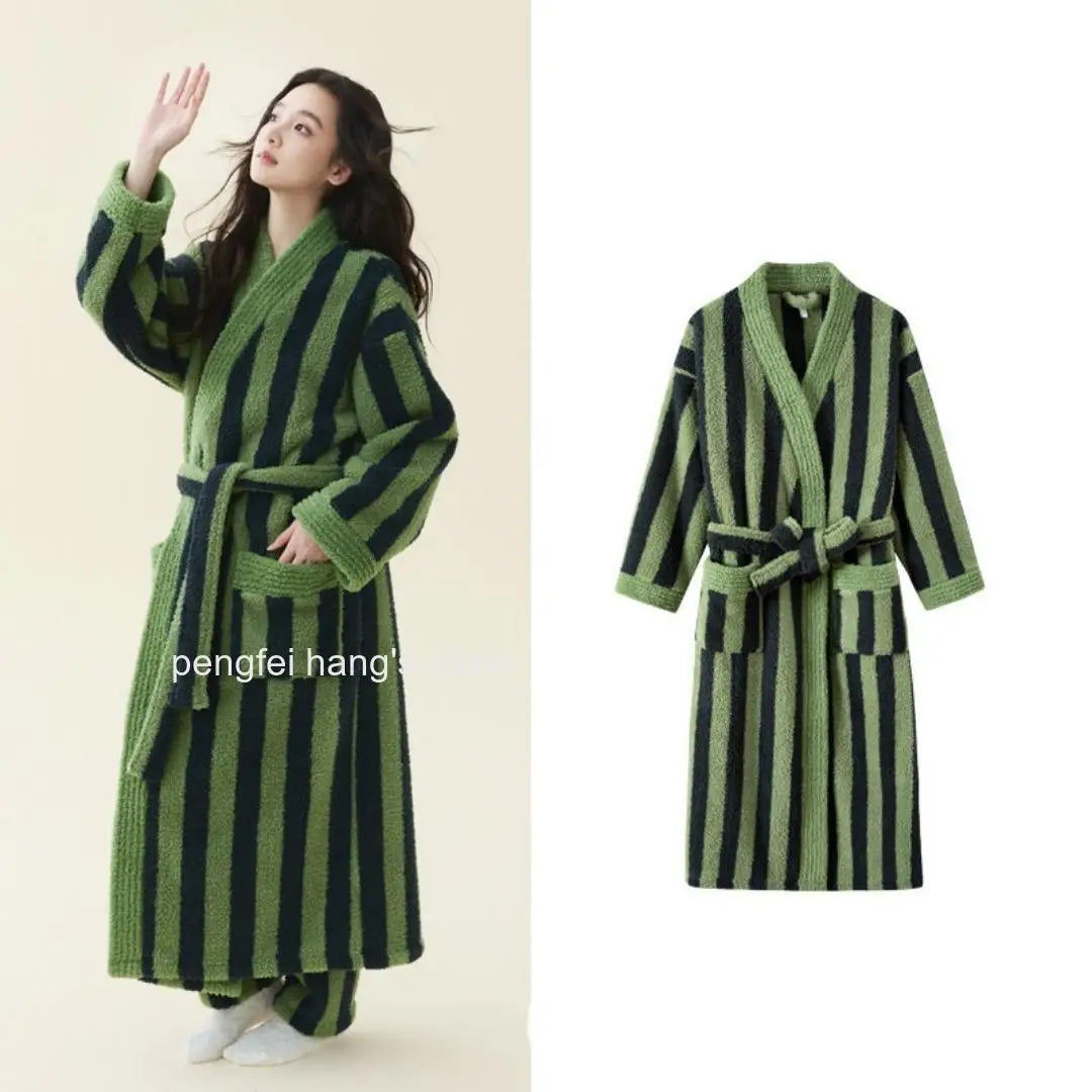 Ladies Warm Thick Coral Fleece Extra Long Couple Bathrobe Soft Loose Winter Dressing Gown Home Robe Sleepwear Loungewear