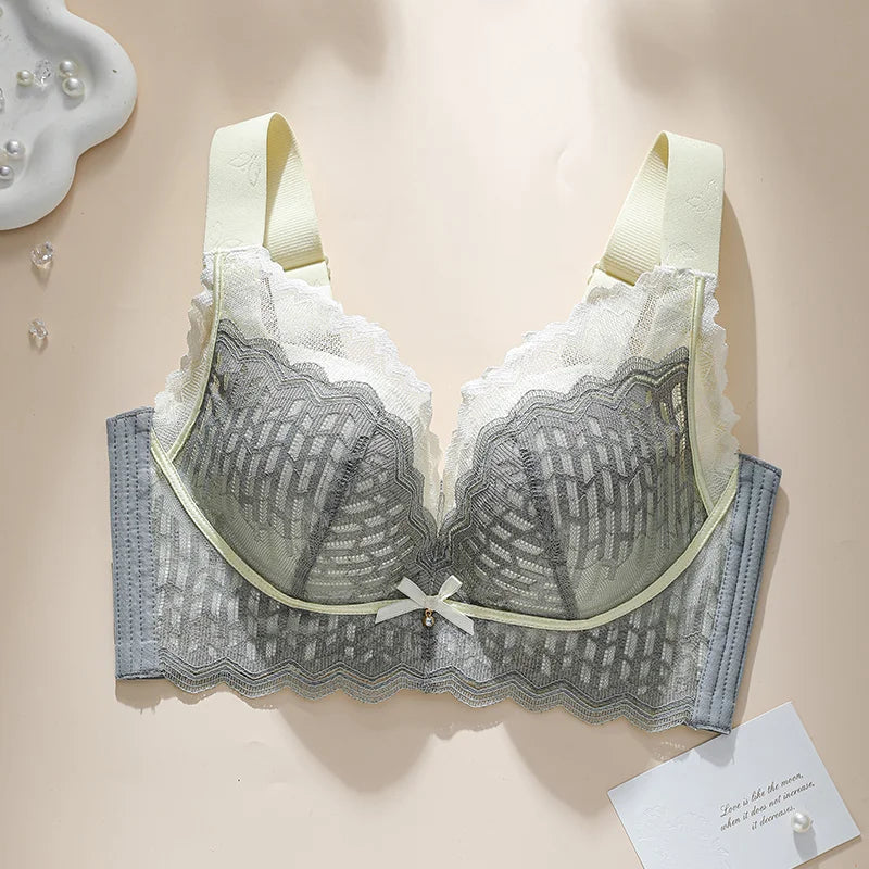 Thin WireFree Underwear Women Thin Style Large Chest Show Small Bra Gathered Adjusted Breast Closure No Steel Ring Bra 80-120CDE