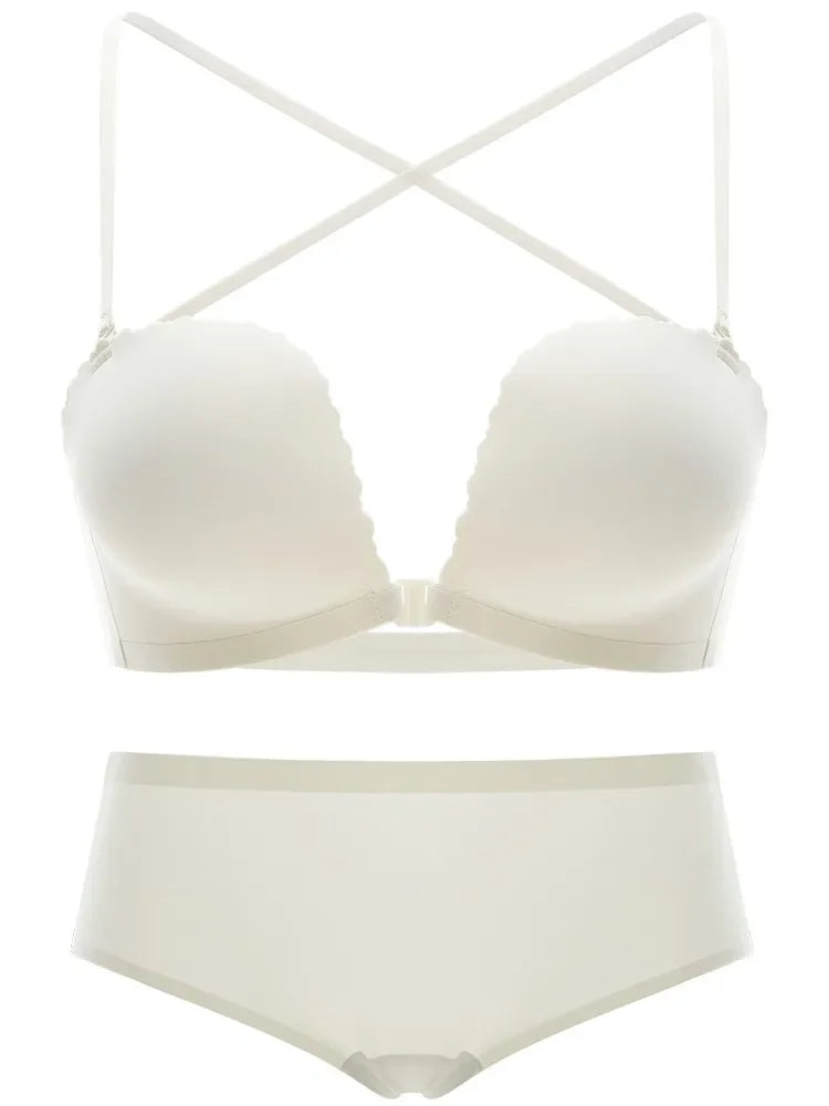 Front Button Underwear Women's Small Chest Pull Up To Show Large Summer Thin Collection Breast Anti-sag White Thin Strap Bra