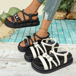 Women's RhinestonePlatform Sandals Casual Cross Strap Summer Shoes Non-Slip Thick Sole Beach Footwear