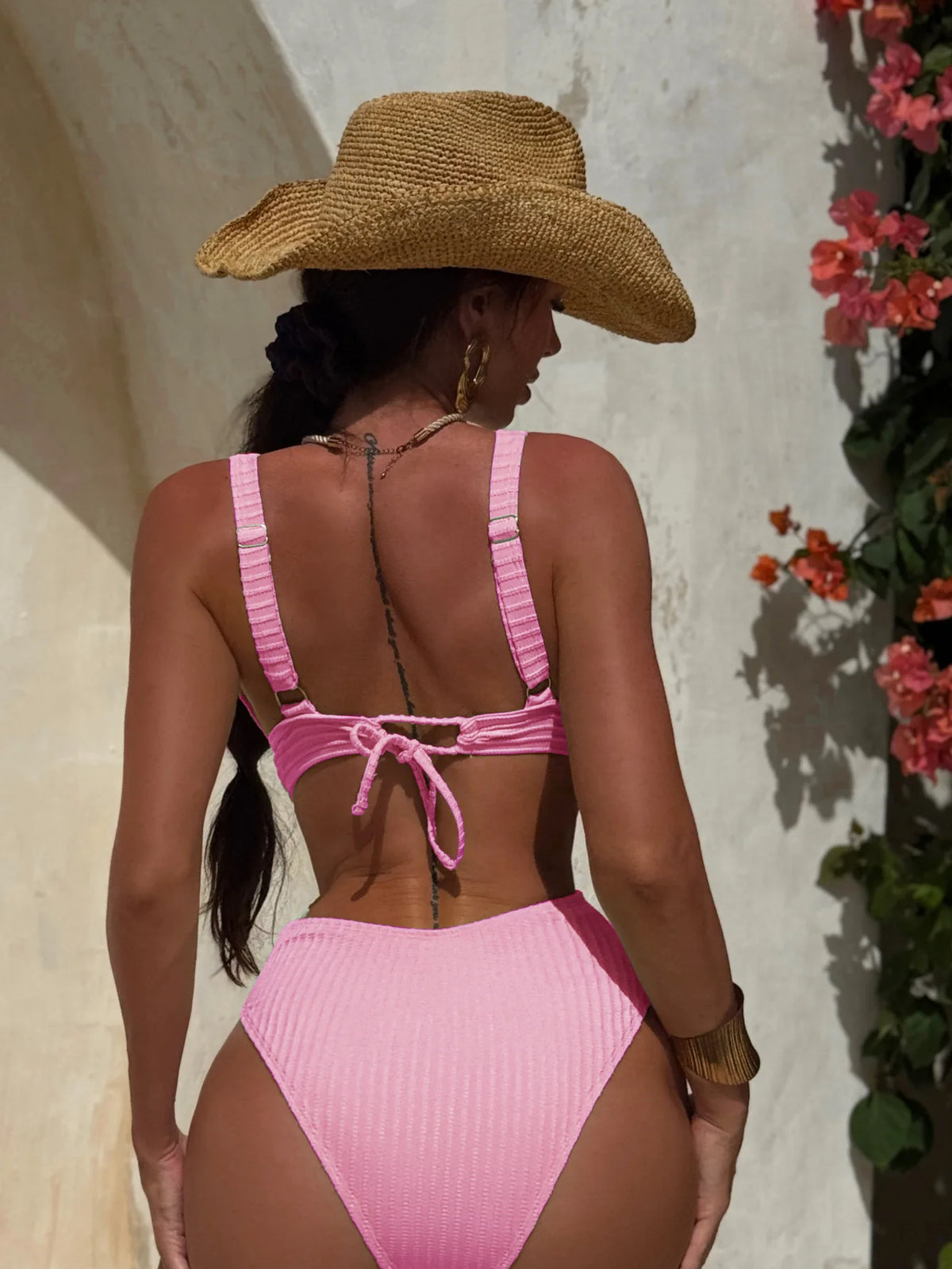 DEKA Sexy Ribbed One Piece Swimsuit Hollow Out Swimwear Women Female Deep V-neck Bathing Suit Beach Wear Push Up Monokini Swim