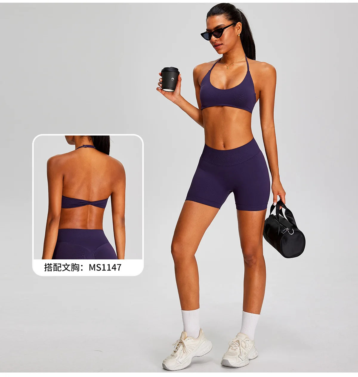 Spring Summer Seamless Yoga Sets Women Hanging Neck Back Criss Cross Sports Bra Gym Exersize Suit Outwear Gym Running Tracksuit