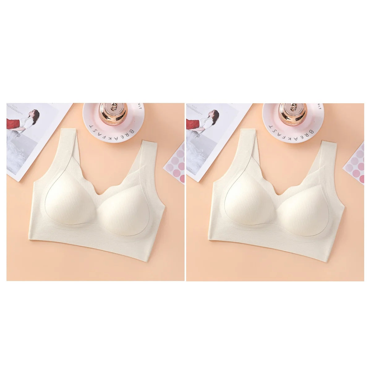 2Pcs/Set Seamless Bras For Women Padded Underwear Wireless Bralette Breathable No Steel Ring Fitness Underwear Sexy Lingerie