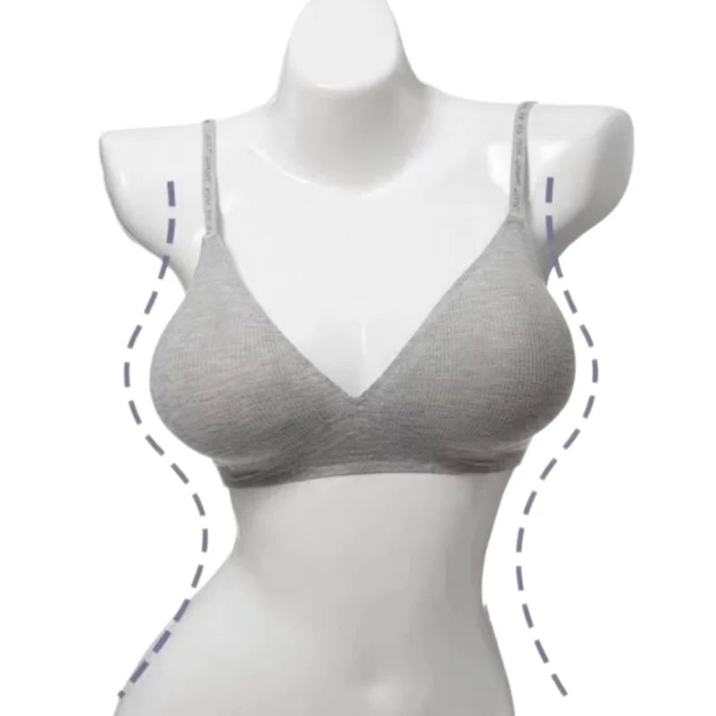 Plunge Non-wire Triangle Cup Bra Women's Invisibale Underwear Letter Straps Ribbed Bralette Sexy Lingerie Sleep Intimates S-XL