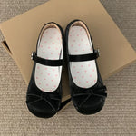 Preppy Butterfly-Knot Low Heel Mary Janes Women Vintage Solid Buckle Strap Pumps Woman Cute Sweet Lolita Single Shoes for Ladies