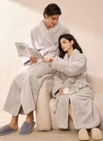 Thick Cozy Fleece Couple Bathrobe, Men Women Long Warm Loungewear, Autumn Winter Flannel Plus Size Robe Pajamas