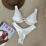 Sexy Black White Bikini Set 2026 Women Metal Ornament Push Up Underwire Bra Thong Swimsuit Beach Holiday Bathing Suit Swimwear