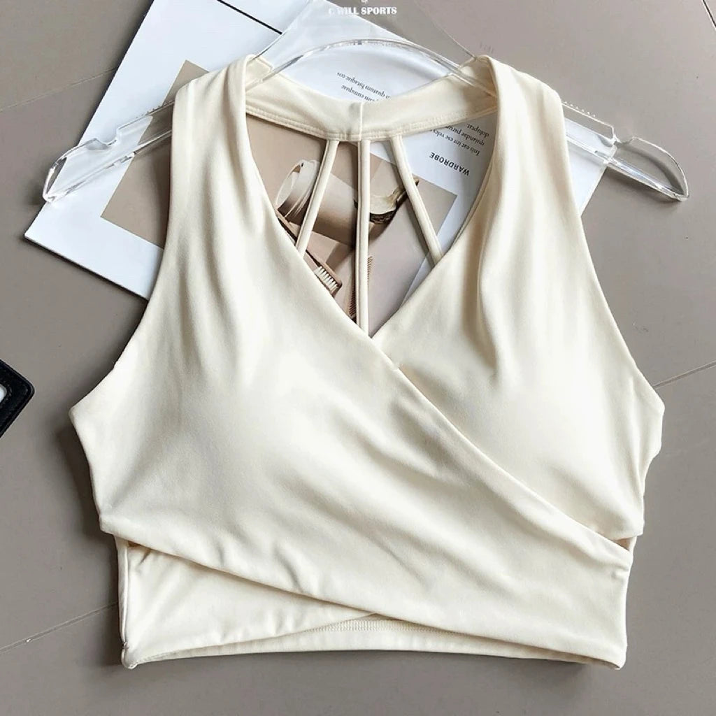 Women's Cross Back Sports Bra Shock Resistant Gathered Sexy Gym Running Bra Summer Yoga Vest Outdoor Comfortable Fitness Wear