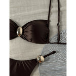 Sexy Metal Ring Bikini Women Swimwear Female Swimsuit Two-Pieces Bikini Set High Cut Leg Padded Bather Bathing Suit Swim V8311