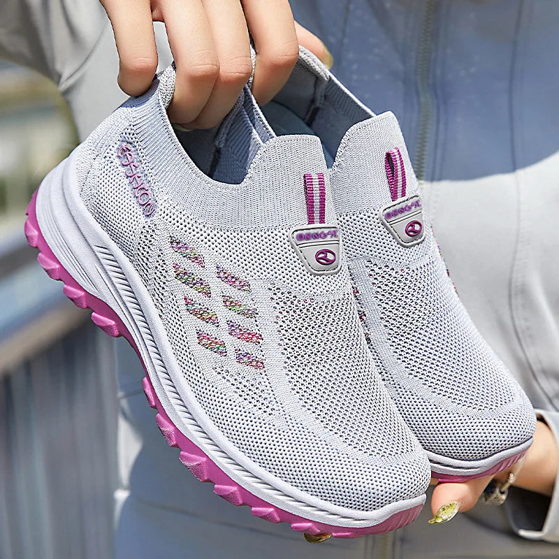 Women Vulcanized ShoesHigh Quality Breathable Mesh Women Sneakers Soft Slip On Flats Shoes Women Loafers Walking Flat