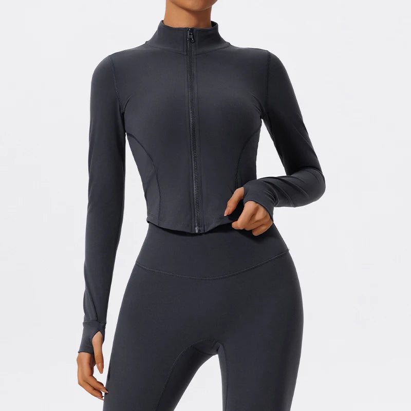 Hearuisavy Summer Ultra-Soft Fabrics Tight Sports Jackets Women Zipper Gym Yoga Clothes Female Quick-Dry Long Sleeve Sportswear