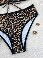 2026 Leopard Bikinis High Waist Swimsuit Women Tie Front Strappy Swimwear Female Beachwear Bathers Bathing Swimming Swim Suit