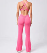 Women's Seamless Yoga Sets Brushed Fabric Flared Hip-Lifting Pants Cross Beauty Back Bra Suits Gym Workout Fitness Training Sets