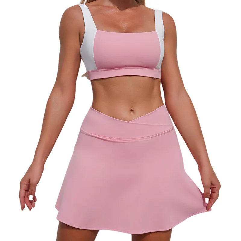 Women's Seamless Yoga Set Bra Short-skirt 2 Piece Set Slim Fit High Waist Beautiful Back Tracksuit Sports Running Fitness Suit