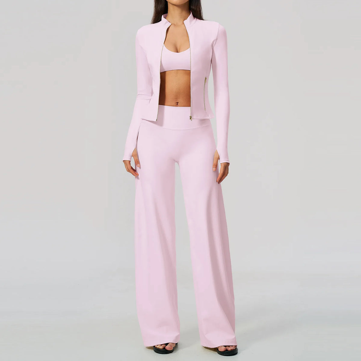 3 PCS Yoga Sets Women Long Sleeve Zipper Slim Jacket+sports Bra+high Waist Flare Pants Fitness Suits Gym Exercise Athletic Wear