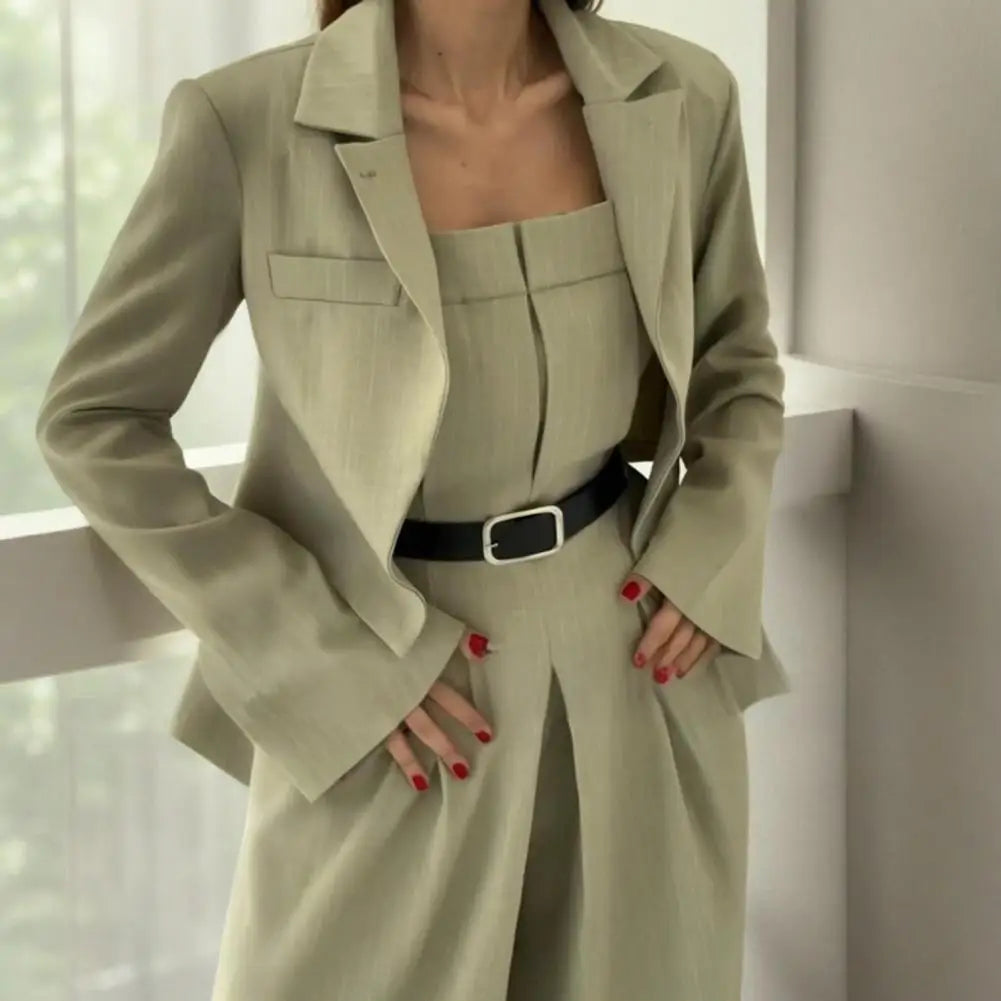 Women's Business Outfit Cropped Blazer Strapless Tube Top Jumpsuits 2 Piece Suit Set Belted Wide Leg Romper Office Work Clothes