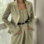 Women's Business Outfit Cropped Blazer Strapless Tube Top Jumpsuits 2 Piece Suit Set Belted Wide Leg Romper Office Work Clothes