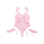 Plus Size Sheer Mesh Teddy Bodysuit for Women Sexy Lace Lingerie Set with Adjustable Garter Belt Curvy Nightwear Romantic Outfit