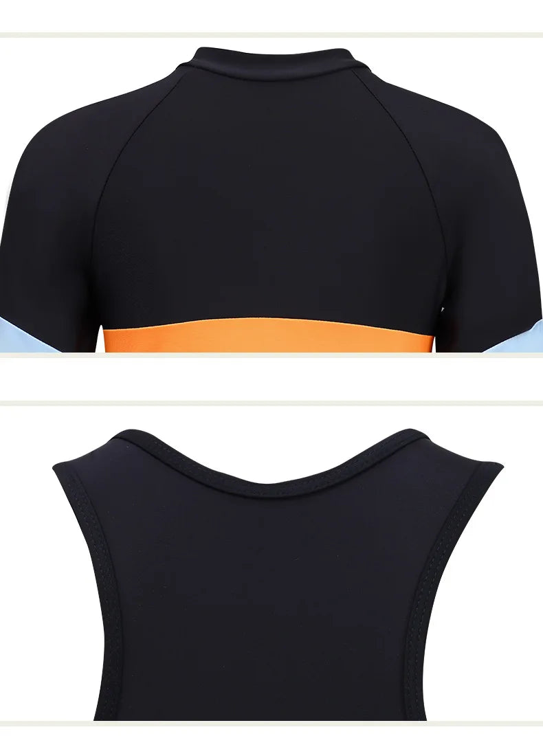 Long Sleeve Rash Guard Women Colorblock Two Piece Swimsuit Crop Top Swimwear High Neck Bathing Suits Zipper Surfing Suits Shorts