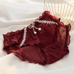 Lace Panties Women Underwear L-XL Low-Rise Briefs Sexy Underpants Lace Solid Color Panties Comfy Lingerie
