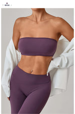 Padded Backless Bandeau Sports Bra Gym Women Crop Tube Top Seamless Yoga Top Sexy Workout Sportswear Push-up Fitness Underwear