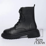 2025 Fashion Leather Lace-Up Ankle Boots for Women Wear-Resistant Zip Platform Woman Bootie Round Toe Zip Women's Boots