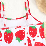 Kids Girls 2-Piece Strawberry Print One Piece Swimsuit & Beach Sarong Cover Up Ruffle Skirts Set 8-12 Years Children's Swimwear