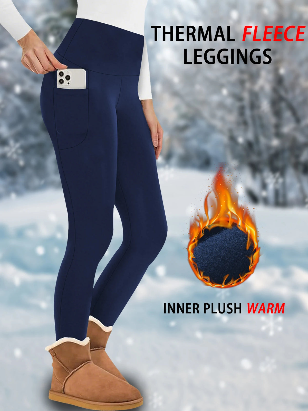 High Waisted Winter Leggings with Pockets for Women - Thermal Fleece Lined Tummy Control Thick Warm Tights Workout Running
