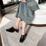 Comemore Baotou Half Slippers Women Square Head High Heels Shoes Fashion Outside Wear Thick Heel Solid Color Mules Slides Shoes