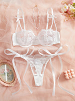 Lady Floral Embroidery Lingerie Set Women Sheer Bra and Brief Underwear Set Satin Sexy Intimates Underwear