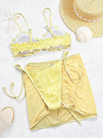 DEKA Mesh Skirt 3 Piece Bikini SetSolid Ring 2026 Women Yellow Push Up Triangle Swimsuit Summer Bathing Suit Holiday Linked Cr