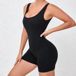 Women's Seamless Yoga Jumpsuit - Quick-Dry Nude Workout Suit with V-Neck & Sexy Back, Tight Fitness Wear for Running Gym Workout