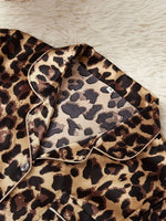 Summer Leopard Print Two Piece Pajama Set Short Sleeve Top and Shorts Sets Women's Sleepwear Home Casual Satin Loungewear