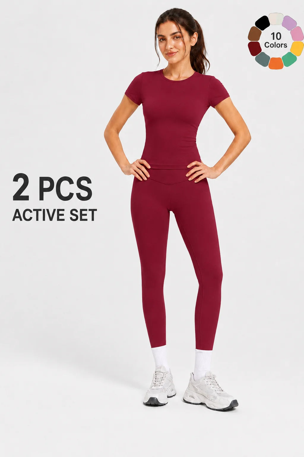 Ladies Sportswear Set (Short Sleeve Top + Long Pants) Fitness Gym Workout Clothing Running Yoga Ensemble