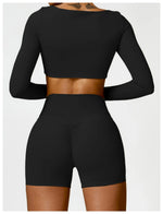 Hearuisavy Summer 2PCS Long Sleeve Gym Set Women Yoga Clothes Quick-Drying Sportswear Running Leggings Workout Sports Crop Top