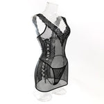 Toucheart 2PCS Lace See-through Hollow Out Sexy Interesting Thin Model Pajamas Panty Slim High Waisted Women Sexy Pajamas Set