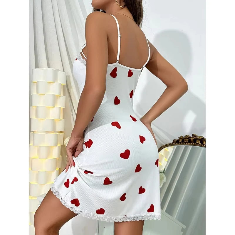 New Women's Lace Camisole Nightgown V-Neck Printed Sleepwear for Home Wear Sweet and Casual Comfortable Dress Camisole Skirt Y2K