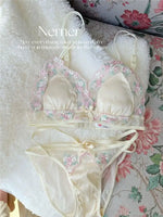 MOYISU Luxury Classic Thin Embroidery Light Luxury Silk French Underwear Sexy Pure Desire Lace Bra Set Small Chest Triangle Cup