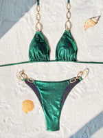 New Sexy Leopard Print Backless Swimsuit Halter Lace-up Swimwear Micro Bikini Set Chain Linked Beachwear Female Bathing Suits