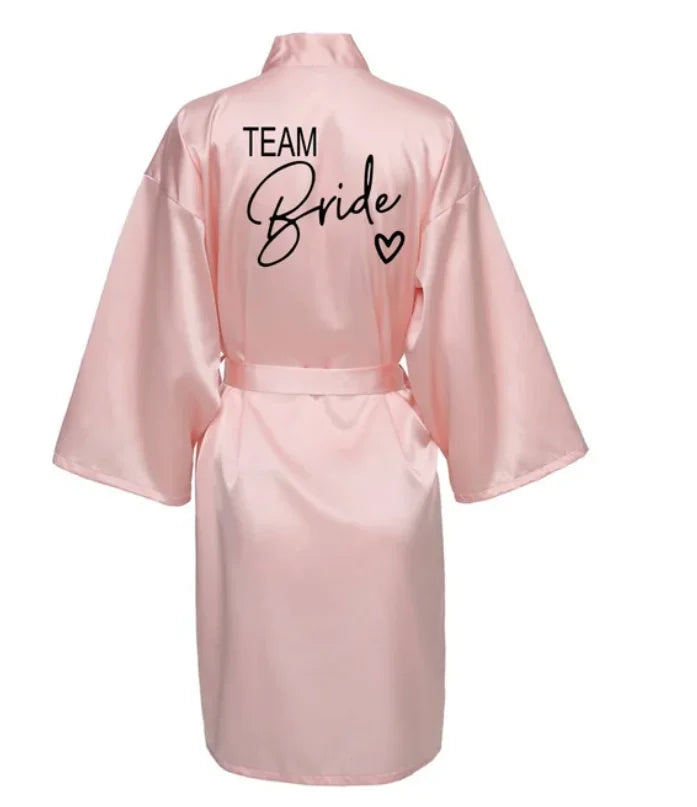 Wedding Party Team Bride Robe With Black Letters Kimono Satin Pajamas Bridesmaid Bathrobe SP001