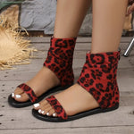 Women Sandals New Fashion Round Toe Back Zipper Sandals Female 2026 Summer Trendy Leopard Print Casual Shoes