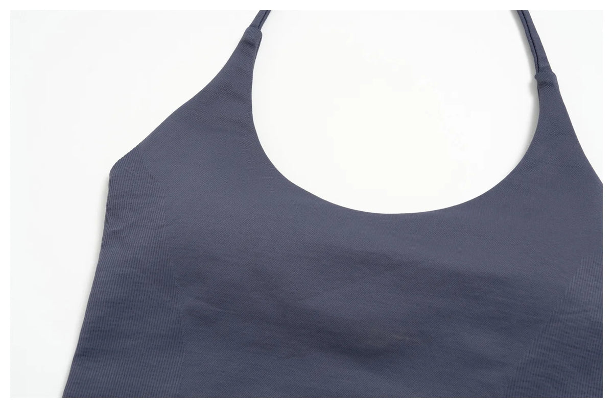 New Yoga Sets Women Summer Seamless Thread Hanging Neck Sports Vest Exercise Fitness Suit High Waist Wide Leg Pants Tracksuit
