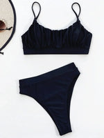 2025 Wrinkled Ruched High Waist Bikini Women Swimsuit Female Swimwear Two Pieces Bikini Set High Cut Bathing Suit Swim Beachwear