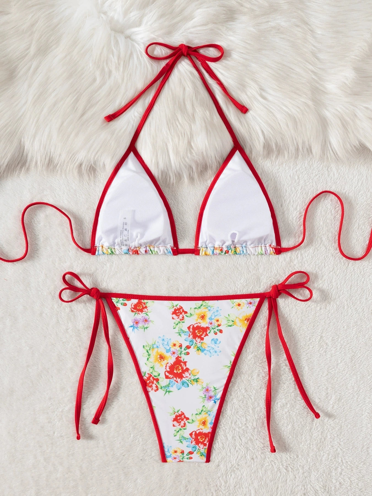 DEKA Halterneck Floral Print Bikini Set Pattern Triangle Cup Swimsuit Split Summer Cool Lace-upSwimwear Comfortable