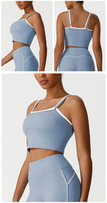 Women's Seamless Yoga Vest - Fake Two-Piece with Backless Removable Padded Sports Bra Stretchy Running Fitness Tank Top