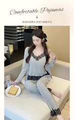 spring and summer modal pajamas women's suspender pajamas three-piece set pure lust style high-end home wear with chest pad set