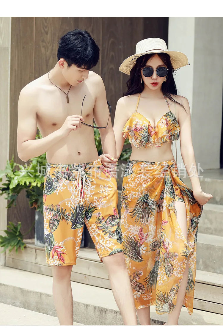 Swimsuit Fashionable Sweet Couple Swimsuit Bikini Three Piece Men's Beach Shorts