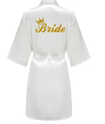 Wedding Party Team Bride Robe Kimono Satin Pajamas Bridesmaid Bathrobe Gold Letter SP089